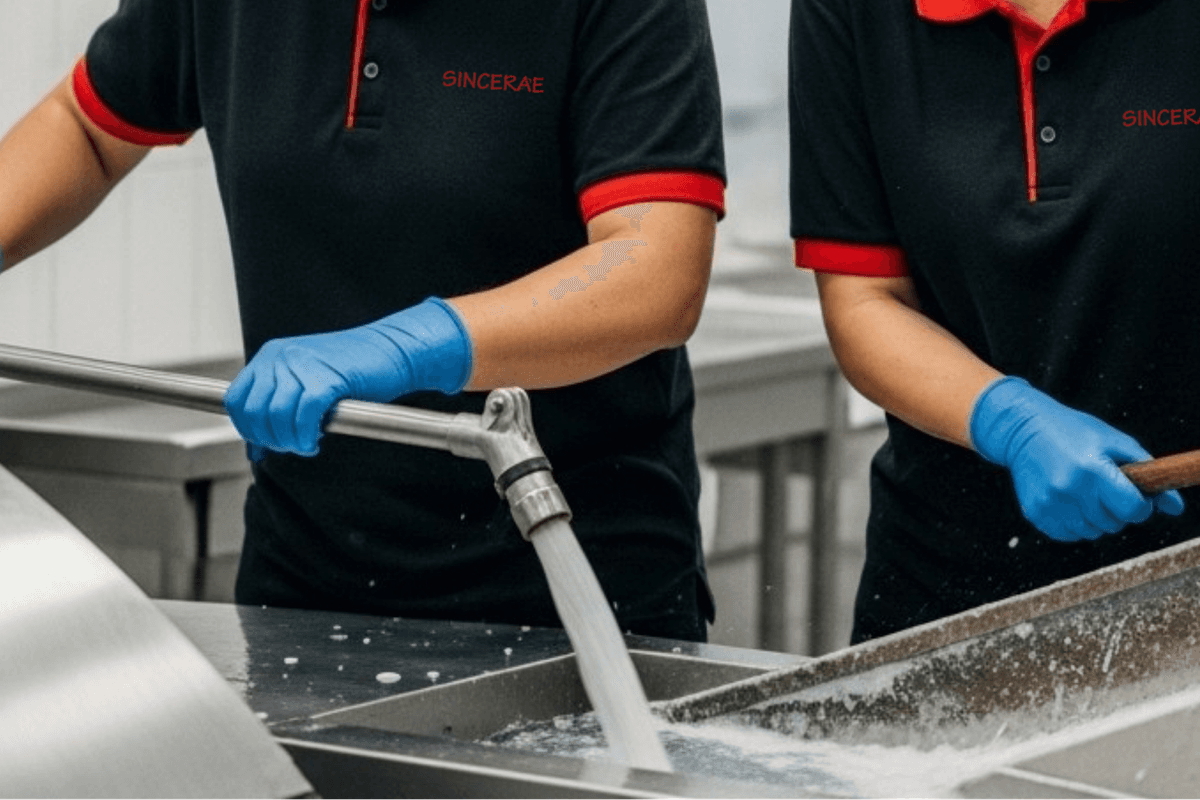 Technician deep cleaning a kitchen