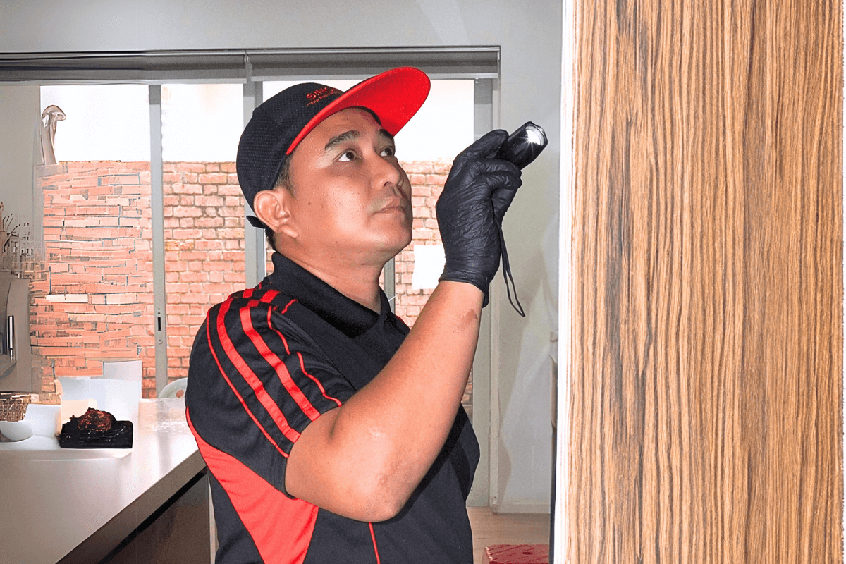 Technician inspecting residential area